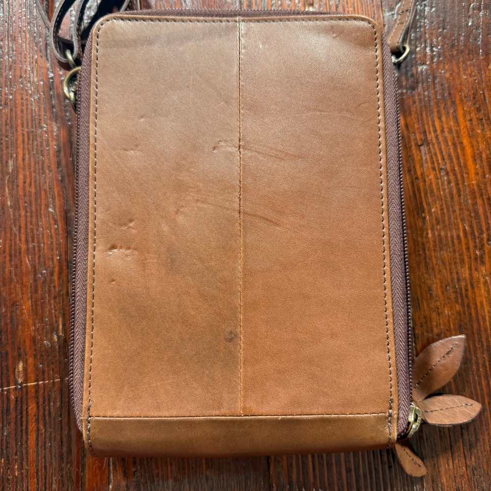 STS Ranchwear Crossbody Wallet Bag Purse Brown Tooled Floral Leather - Picture 5 of 10